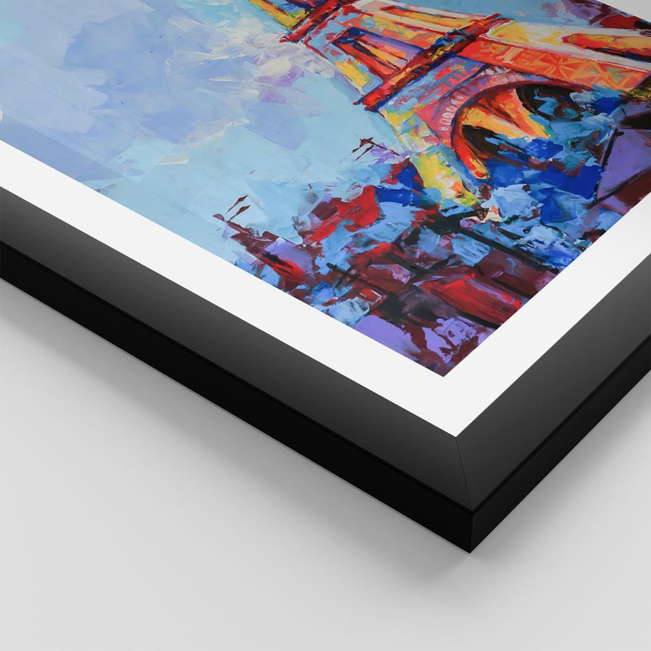 Plakat w ramie 30x40 - Paryska Wieża - olejny abstrakcyjny obraz, wieża eiffla - rama czarna