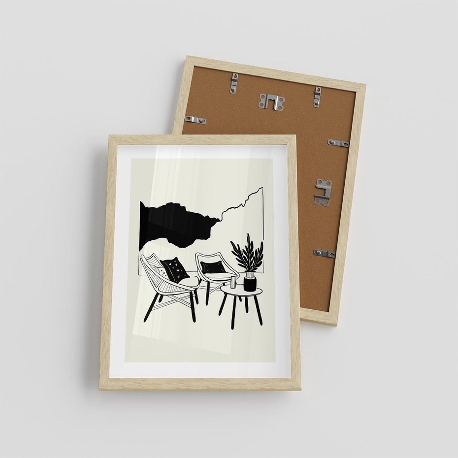 Plakat w ramie 30x40 - Boho Elegancja - boho wnętrze, salon - rama drewno