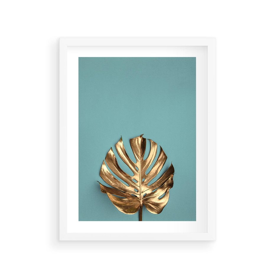 Plakat w ramie 30x40 - Piękno Natury - złote, liście - rama biała