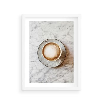 Plakat w ramie 30x40 - Kawa w Perfekcji - kawa w filiżance, cappuccino - rama biała