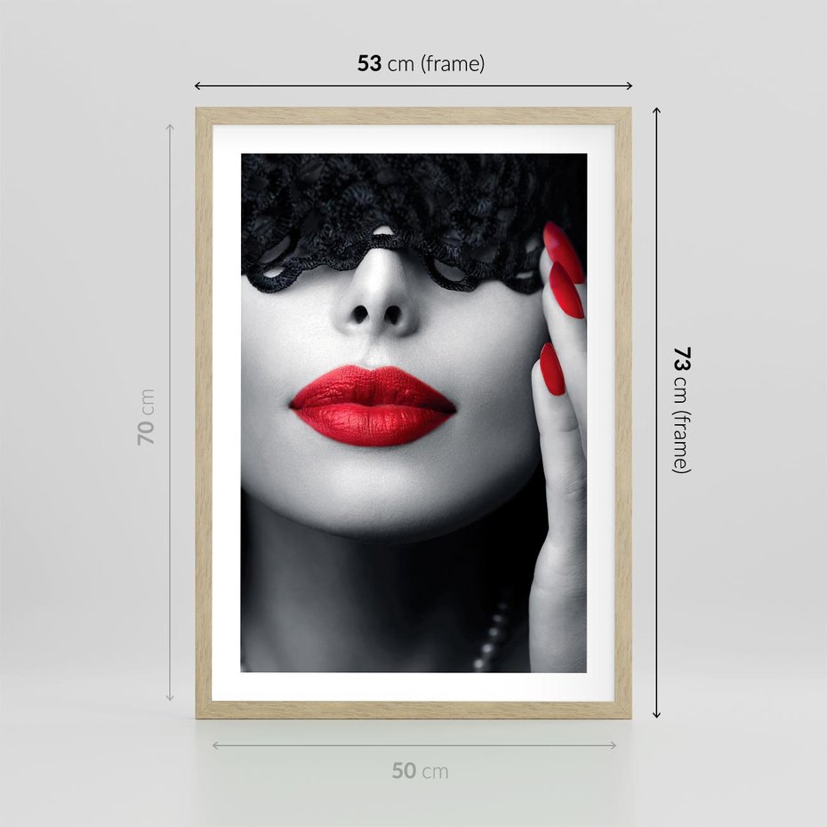 Plakat w ramie 50x70 - Piękno usta i szminka - usta, szminka - rama drewno