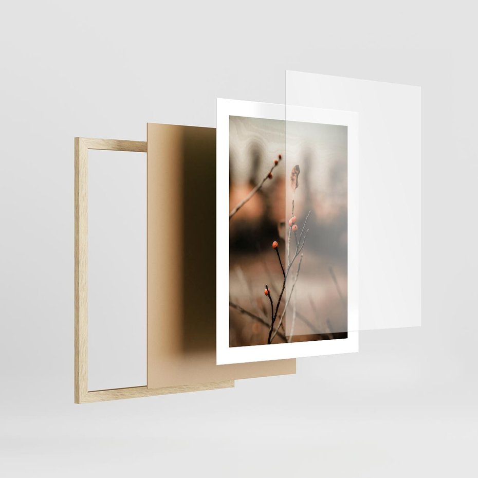 Plakat w ramie 30x40 - Jarzębina w Pejzażu - jesień, gałązka - rama drewno