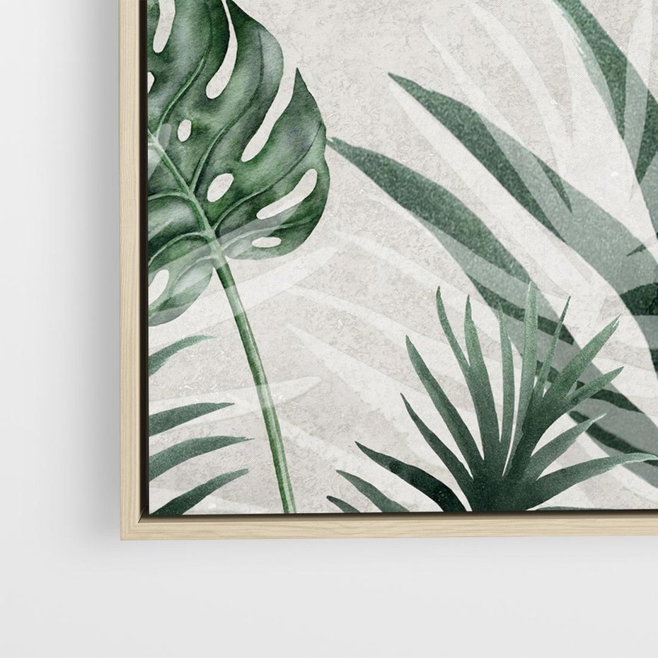 Obraz w ramie 80x80 - Tropikalne Akwarele - tropikalne liście, akwarela - rama drewno