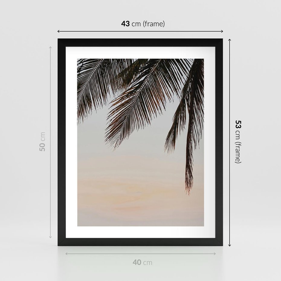 Plakat w ramie 40x50 - Tropikalna Harmonia - palmy na tle nieba - rama czarna