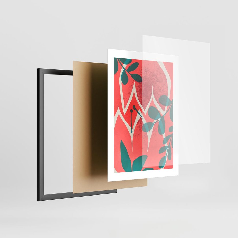 Plakat w ramie 30x40 - Migotliwe Kształty Plam - nowoczesny plakat, abstrakcyjne kwiaty - rama czarna