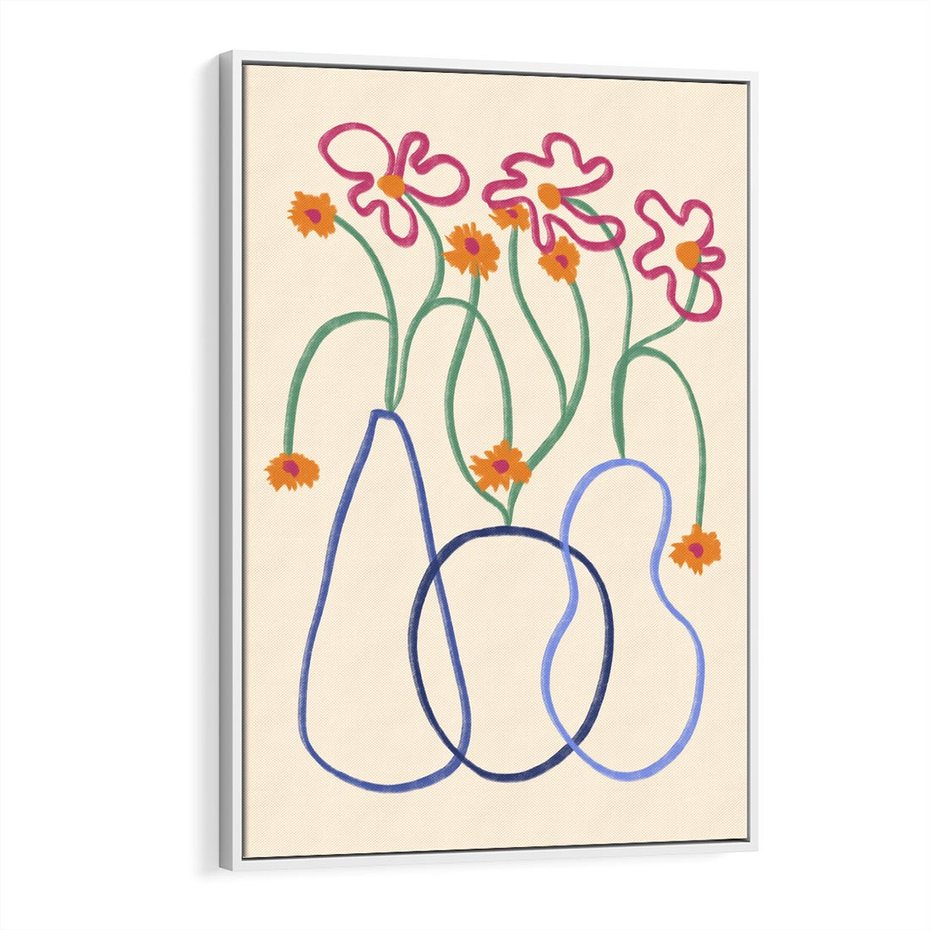 Obraz w ramie 50x70 - Migocące Pastelowe Impresje - minimalistyczny abstrakcyjny obraz, prymitywne kwiatki - rama biała