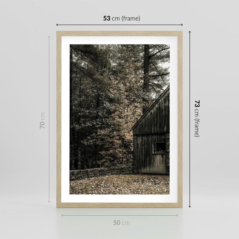 Plakat w ramie 50x70 - Dom w Lesie - chatka w lesie, górski domek - rama drewno