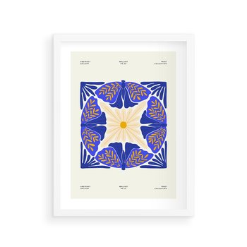 Plakat w ramie 40x50 - Księga Abstrakcji - abstrakcyjna boho kompozycja, granatowe ćmy - rama biała