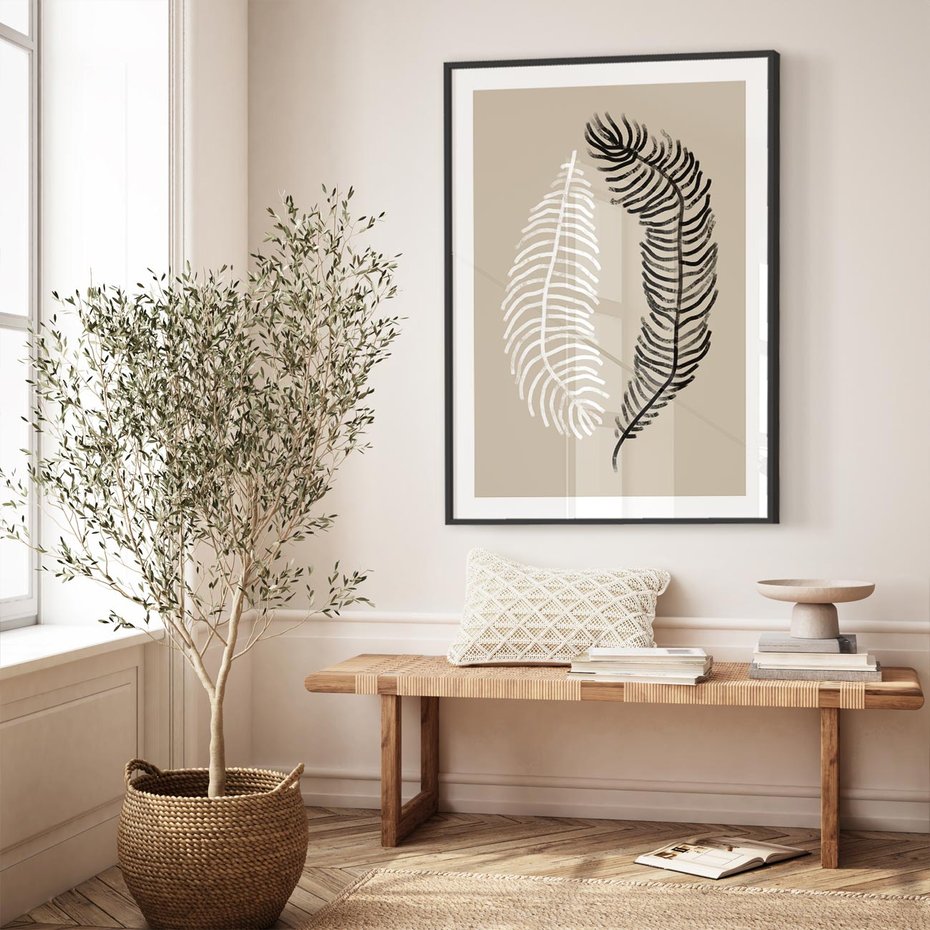 Plakat bez ramy 21x30 - Spleciona Harmonia - sztuka nowoczesna, białe i czarne pióro