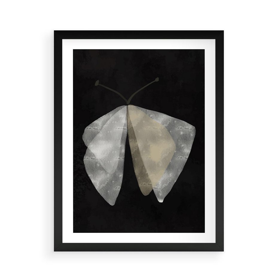 Plakat w ramie 50x70 - Obce Powidoki - abstrakcyjna ćma, mroczna atmosfera - rama czarna