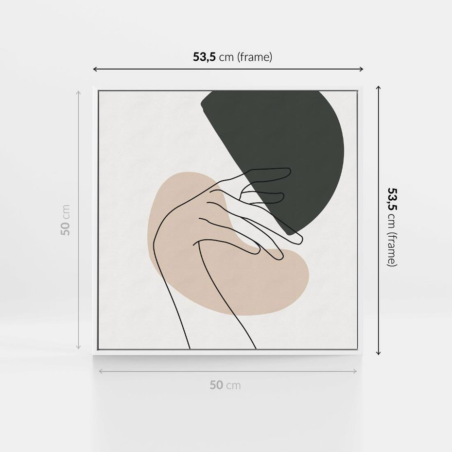 Obraz w ramie 50x50 - Przenikające Kształty - szkic jedną linią, one line - rama biała