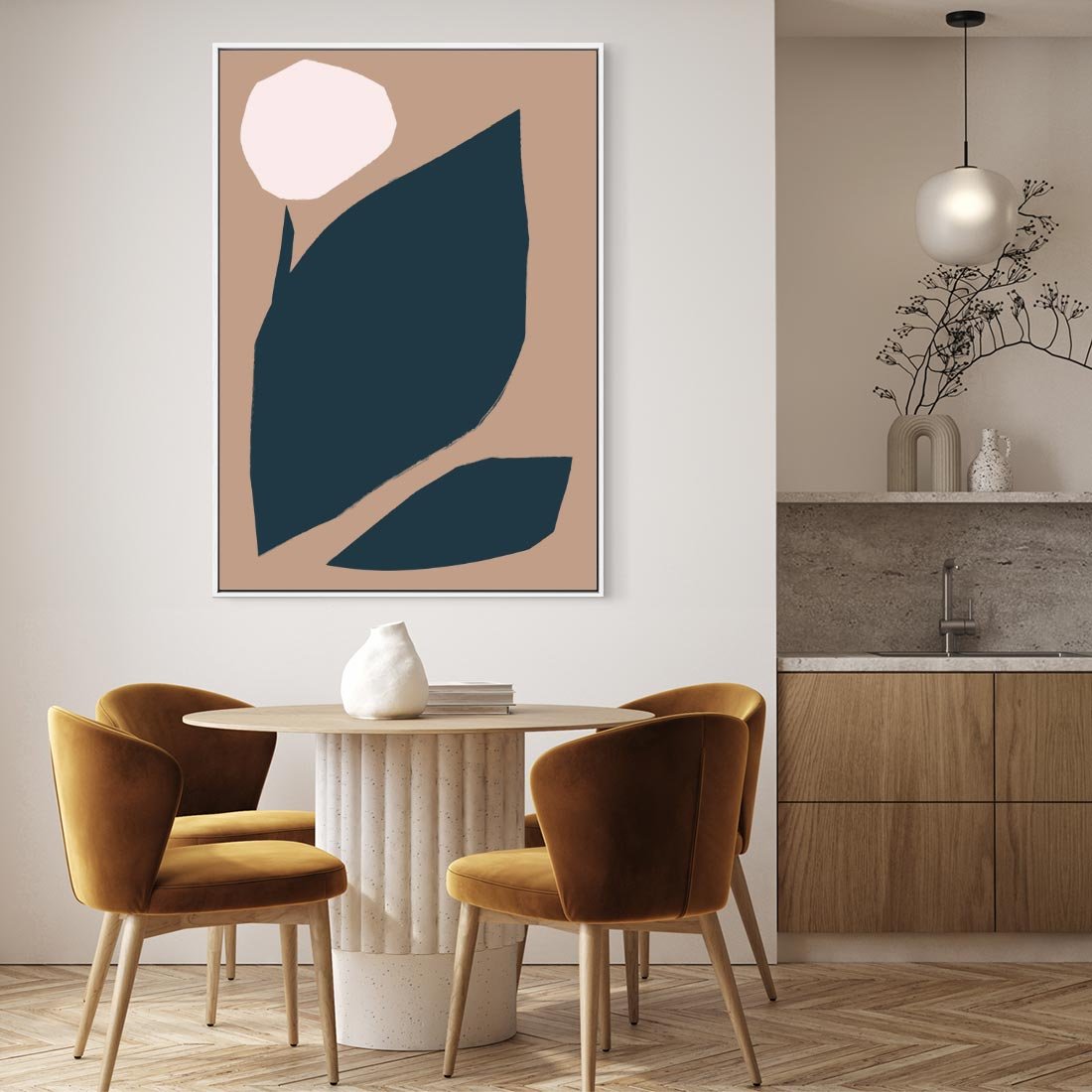 Obraz w ramie 50x70 - Rozkwitająca Wolność Boho - abstrakcyjny obraz, plakat - rama biała