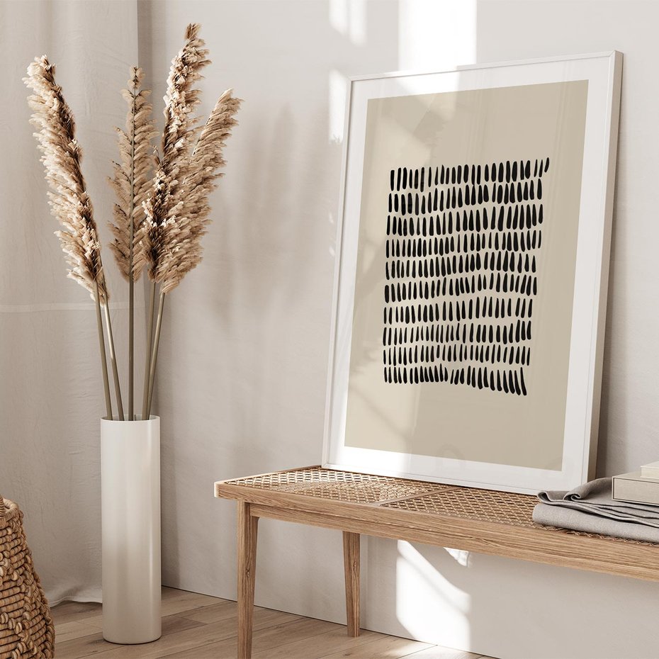 Plakat bez ramy 50x70 - Energetyczne Pulsacje Nowości - boho plakat, czarne kropki kreski