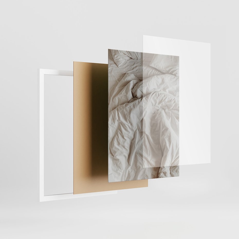 Zestaw obrazy w ramie 50x70 galeria - Kawa, łóżko, pościel, minimalizm - rama biała