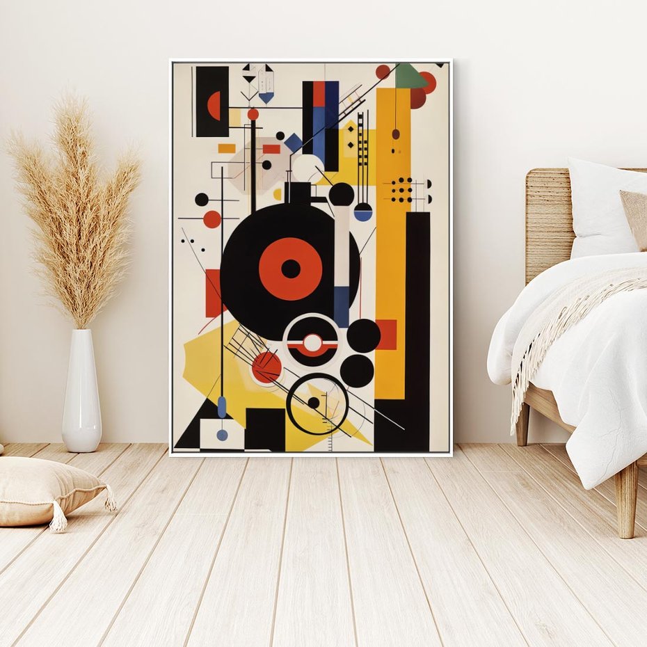 Obraz w ramie 80x120 - Wnętrza Refleksyjnego Światła - modernistyczny obraz, styl bauhaus - rama biała