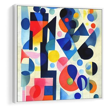 Obraz w ramie 80x80 - Księga Akwarelowych Przeniknięć - abstrakcyjny obraz, różne kolorowe kształty - rama biała