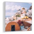 Obraz w ramie 50x50 - Błękit Morza i Białe Domki - Santorini, wyspa - rama biała