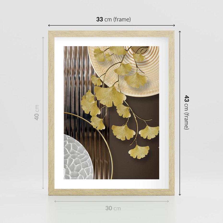 Plakat w ramie 30x40 - Magia Jesieni - złote, liście - rama drewno