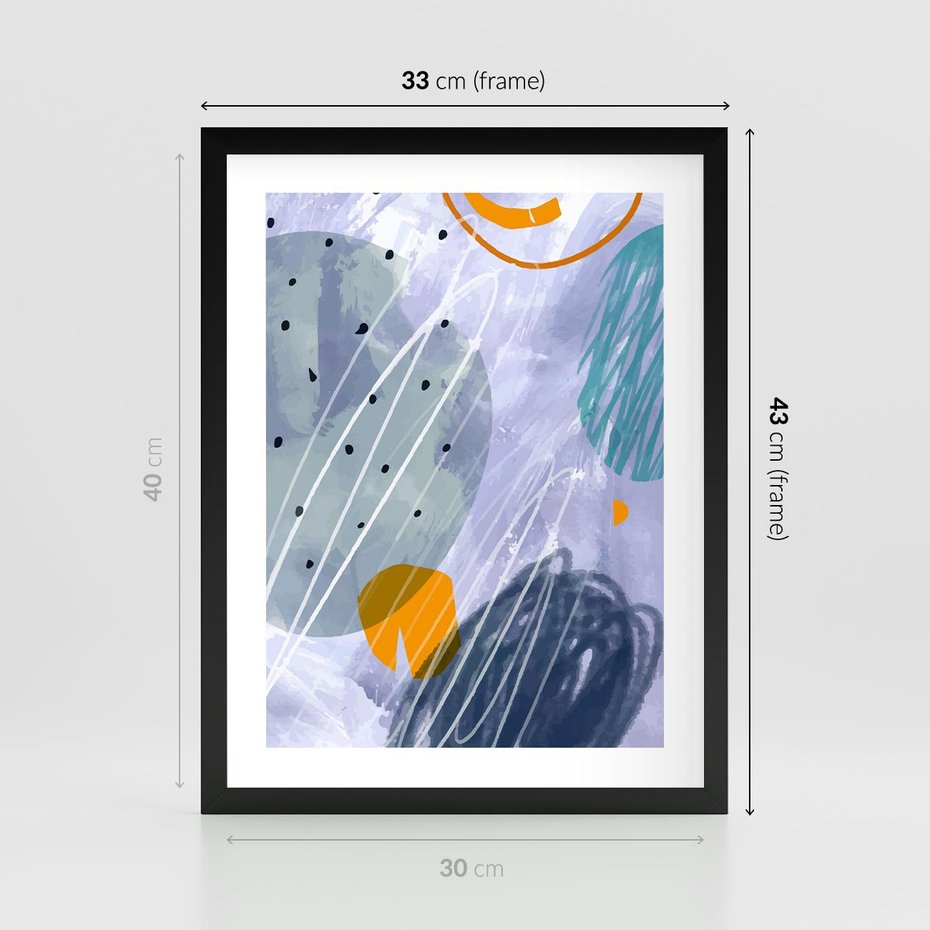 Plakat w ramie 30x40 - Pastelowe Przenikanie - abstrakcyjny plakat do młodzieżowego pokoju, granaty fiolety - rama czarna