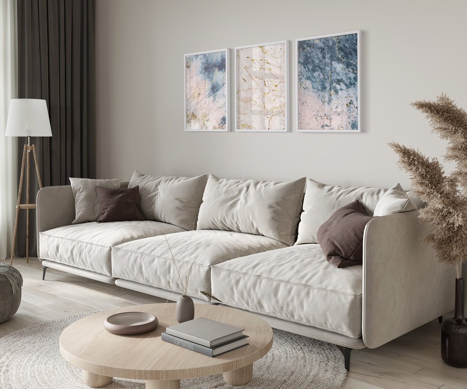 Zestaw obrazy w ramie 30x40 galeria - Marmur, złoto, błękit, turkus - rama biała