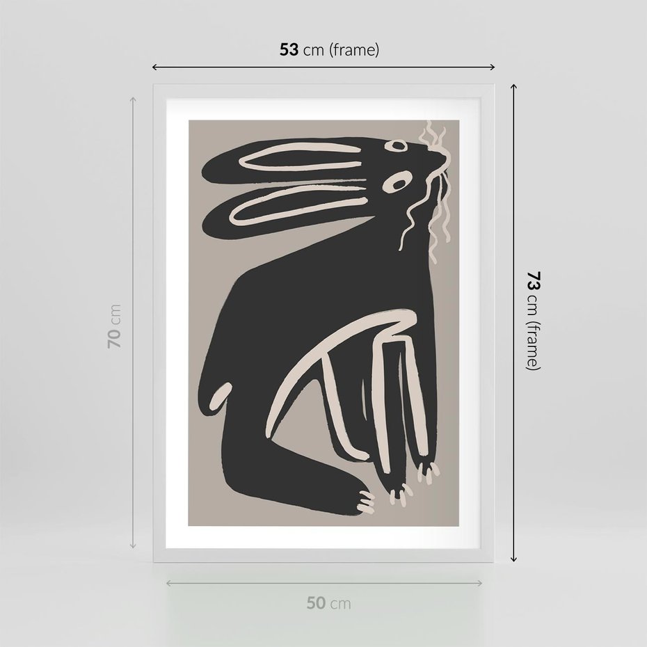 Plakat w ramie 50x70 - Konturujące Struktury - skandynawska sztuka, królik - rama biała