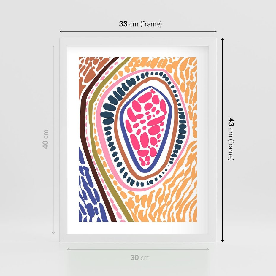 Plakat w ramie 30x40 - Rozchlapane Wizje - kolorowe wzory, tęczowe żywe kolory - rama biała