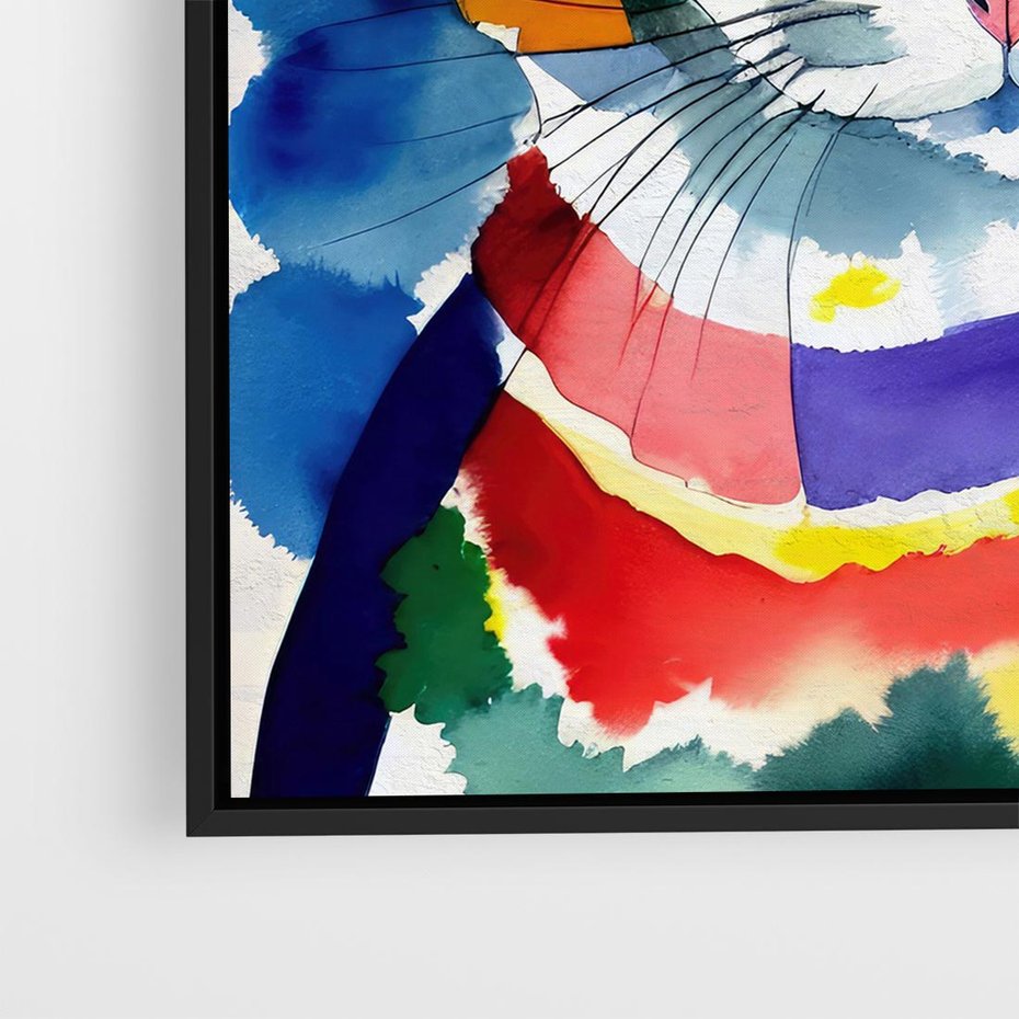 Obraz w ramie 50x50 - Koci Przyjaciel - abstrakcyjny obraz, akwarela - rama czarna