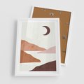 Plakat w ramie 50x70 - Księżycowa Refleksja - nowoczesna sztuka, góry - rama biała