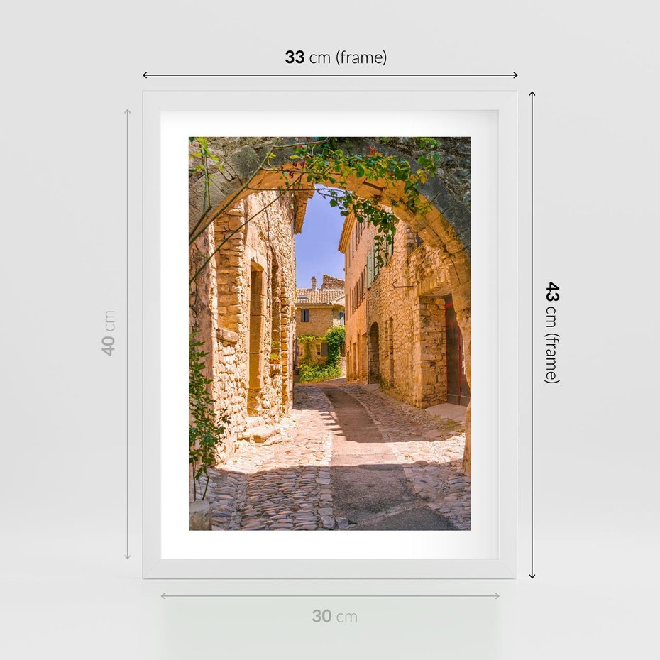 Plakat w ramie 30x40 - Malownicza uliczka w perspektywie - uliczka, perspektywa - rama biała