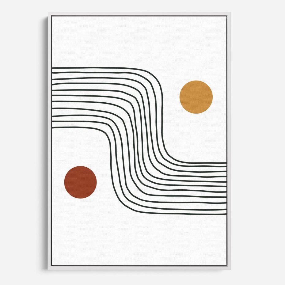 Obraz w ramie 70x100 - Kontury Harmonii - nieregularne linie, koła - rama biała