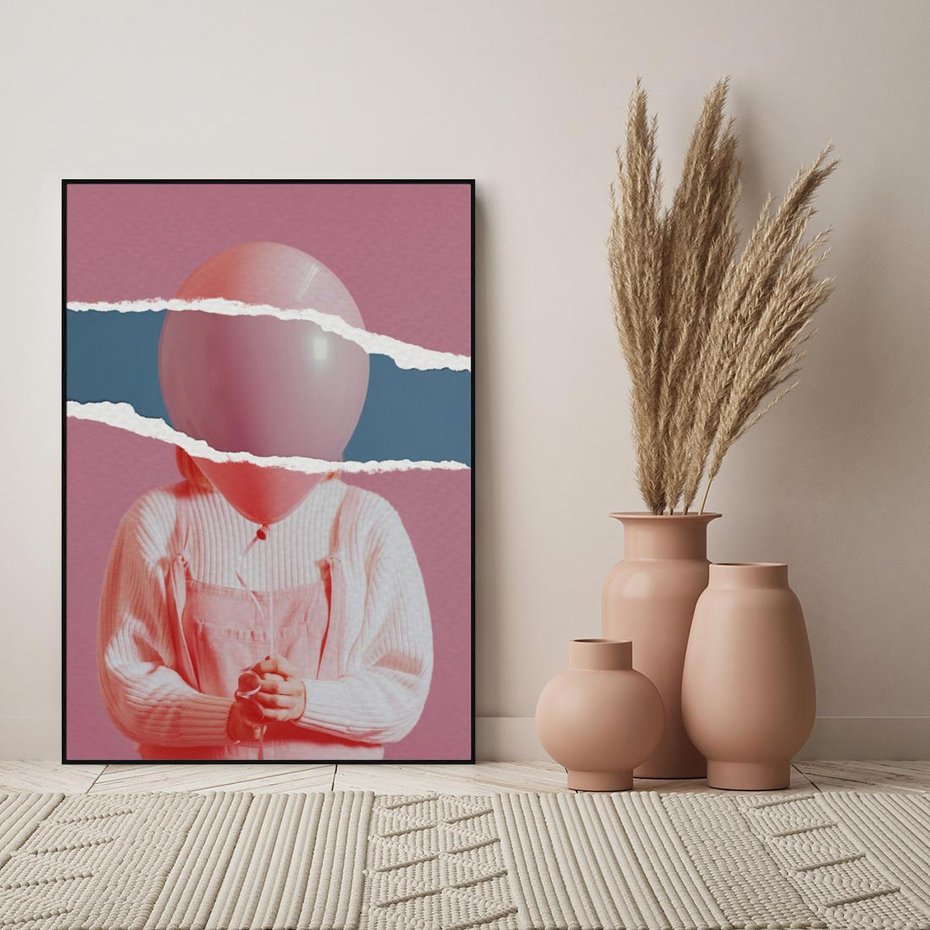 Obraz w ramie 70x100 - Kolaż Wyobraźni - kolaż zdjęć, styl retro - rama czarna