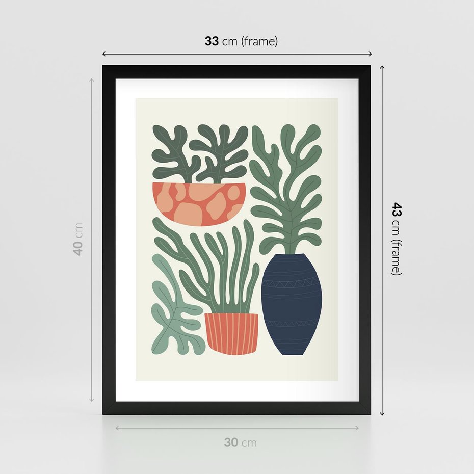 Plakat w ramie 30x40 - Abstrakcyjne Roślinne Formy - nowoczesna grafika, rośliny - rama czarna