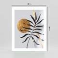 Plakat bez ramy 40x50 - Grafika z Czarnym Liściem Palmy - czarny liść palmy, złóte kołó