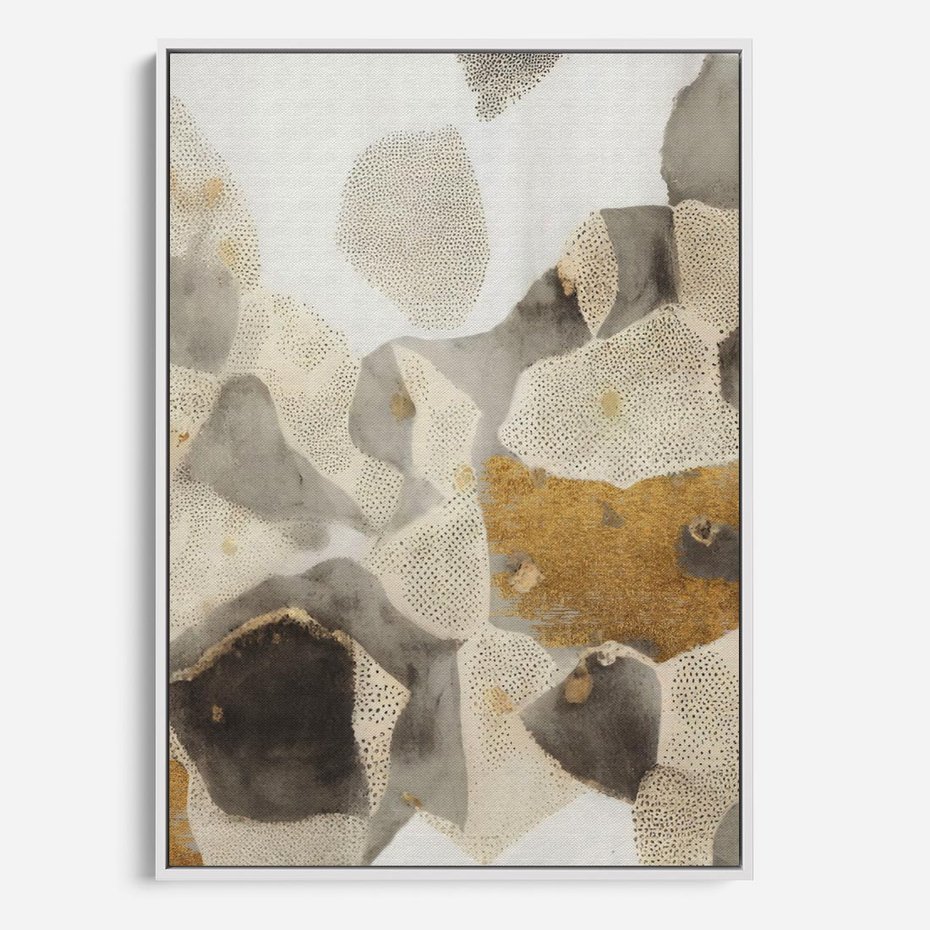 Obraz w ramie 50x70 - Nowoczesne Złoto i Szarość - plamy, złoto - rama biała