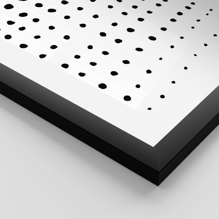 Plakat w ramie 40x50 - Abstrakcyjna Transformacja - abstrakcyjna kompozycja z czarnych kropek, minimalistyczny czarno bialy plakat - rama czarna