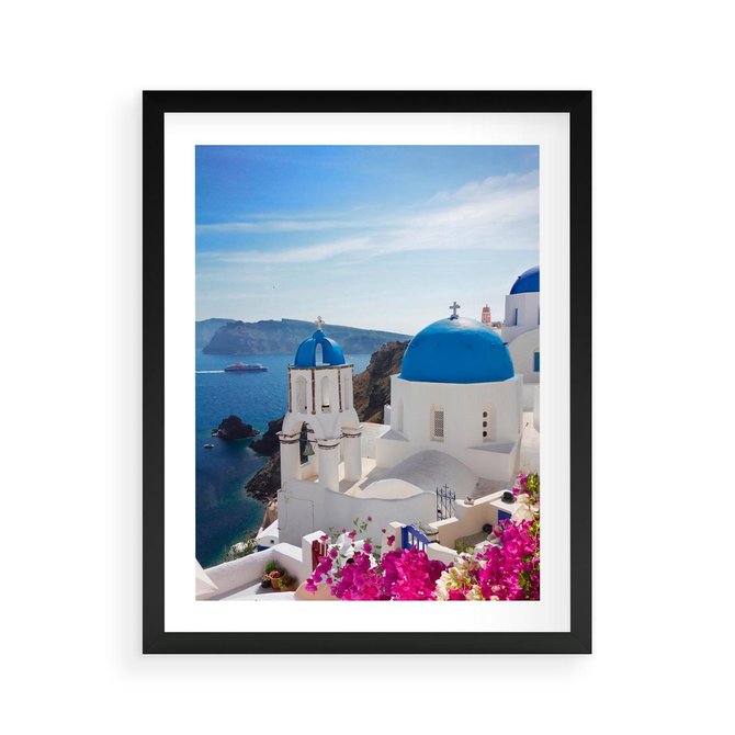 Plakat w ramie 40x50 - Perspektywa na Santorini - Santorini, perspektywa - rama czarna