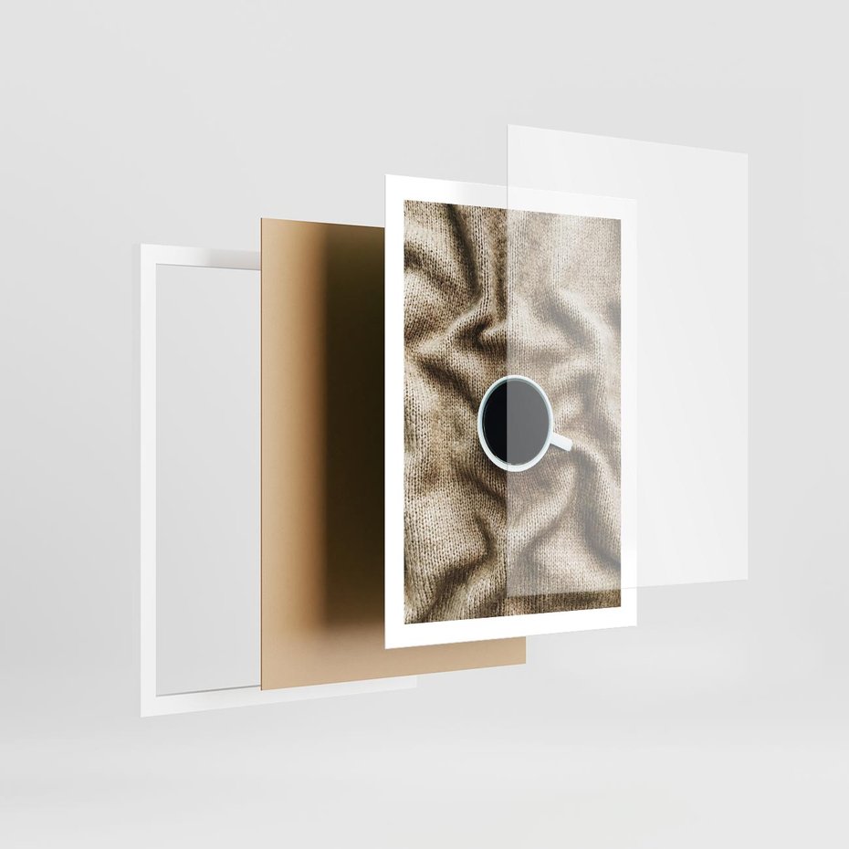 Plakat w ramie 50x70 - Filiżanka Kawy na Brązowym Kocu - kawa, czarna kawa - rama biała
