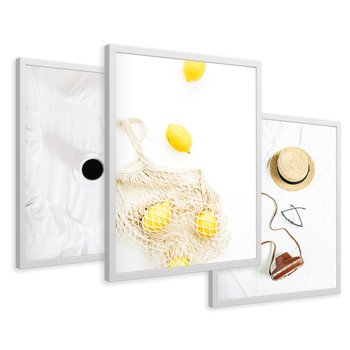 Zestaw obrazy w ramie 50x70 galeria - Moda, kapelusz, cytryny, wakacje, lato - rama biała