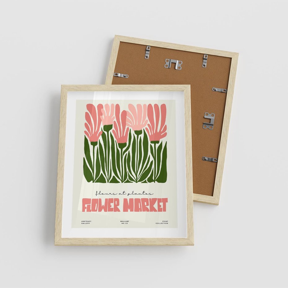 Plakat w ramie 40x50 - Symfonia Kolorowych Kształtów - nowoczesna grafika, kwiatowa kompozycja - rama drewno