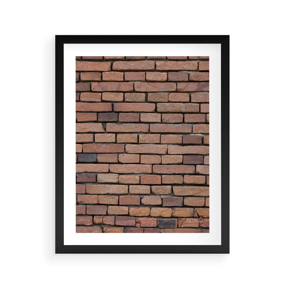 Plakat w ramie 40x50 - Mur cegieł: industrialny urok - cegły, mur - rama czarna