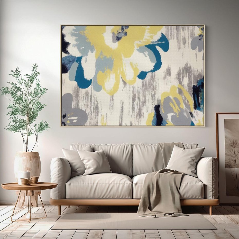 Obraz w ramie 120x80 - Kwiatowe Impresje - malowane duże kwiaty, kolory żółty - rama drewno