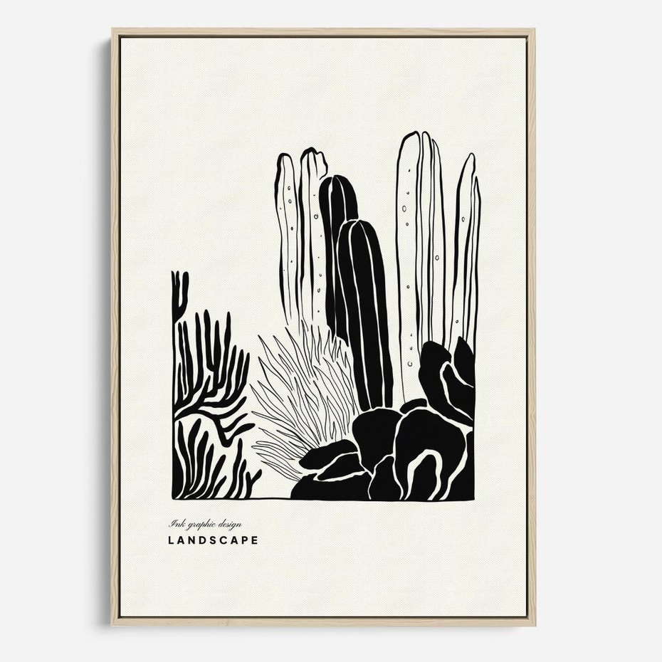 Obraz w ramie 80x120 - Boho Oaza - kaktusy, rośliny - rama drewno