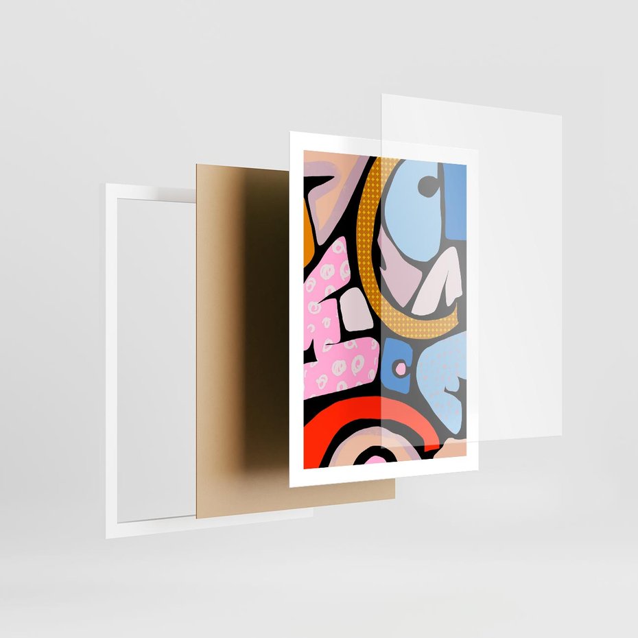 Plakat w ramie 50x70 - Kolory Komiksu - abstrakcyjne formy, komiksowy styl - rama biała