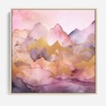 Obraz w ramie 50x50 - Pastelowe Wzgórza - pastelowe, różowe góry - rama drewno
