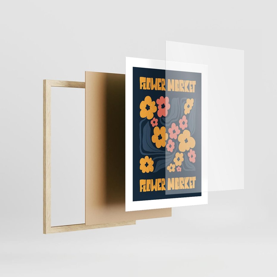 Plakat w ramie 30x40 - Impulsy Rozkwitu - plakat, granatowe tło - rama drewno