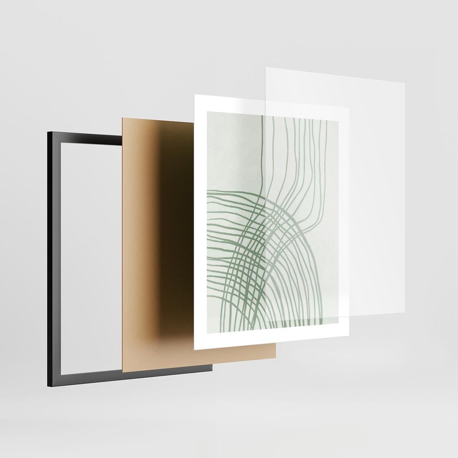 Plakat w ramie 40x50 - Migotliwa Spokojna Zieleń - zielony plakat, abstrakcyjne splątane linie - rama czarna