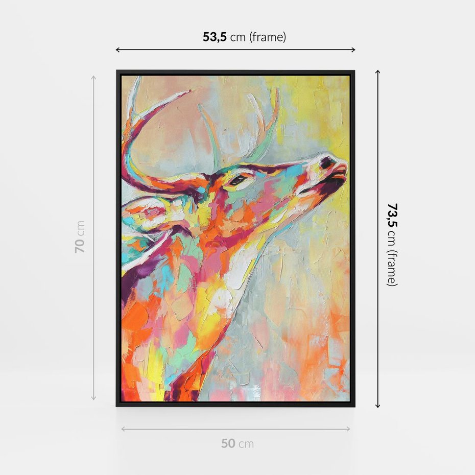 Obraz w ramie 50x70 - Impresje snów malarza - kolorowy olejny obraz, jeleń ryczący na rykowisku - rama czarna
