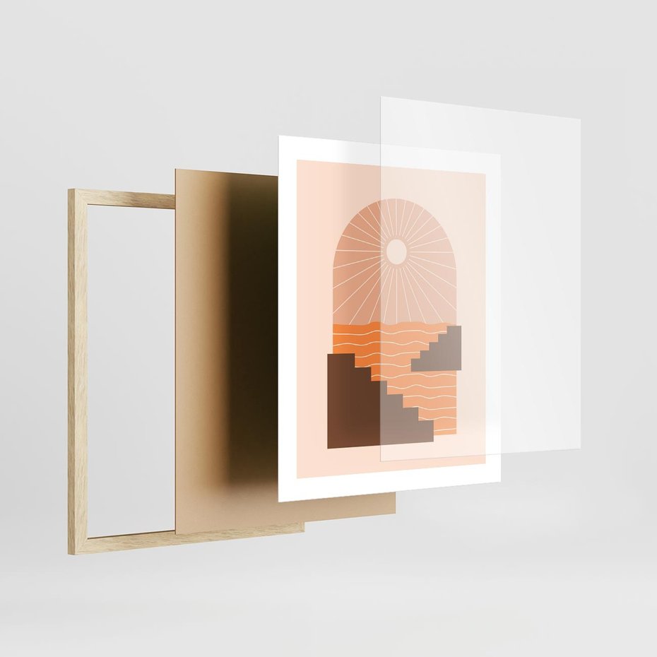 Plakat w ramie 40x50 - Słoneczne Inspiracje w Stylu Boho - boho grafika, słońce - rama drewno