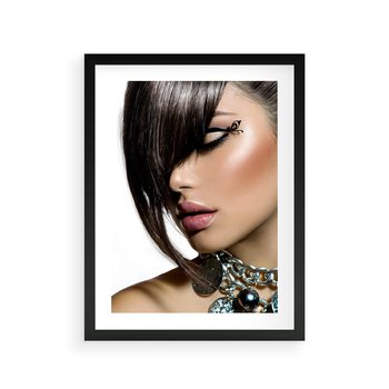 Plakat w ramie 50x70 - Kobieca Fryzura w Ruchu - fryzura, kobieta - rama czarna