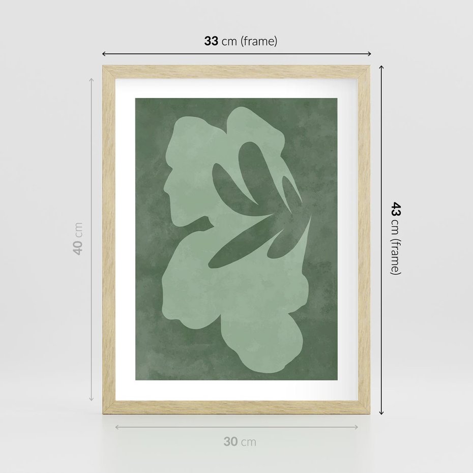Plakat w ramie 30x40 - Kształty Zieleni - abstrakcyjny kształt, zielony plakat - rama drewno